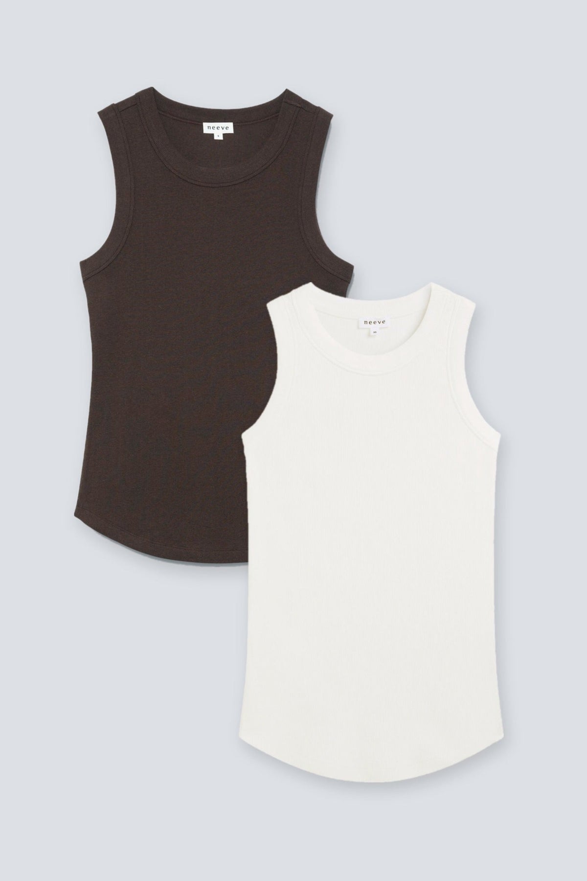 Ripp-Tanktop mit hohem Ausschnitt in Chocolate Melange.
