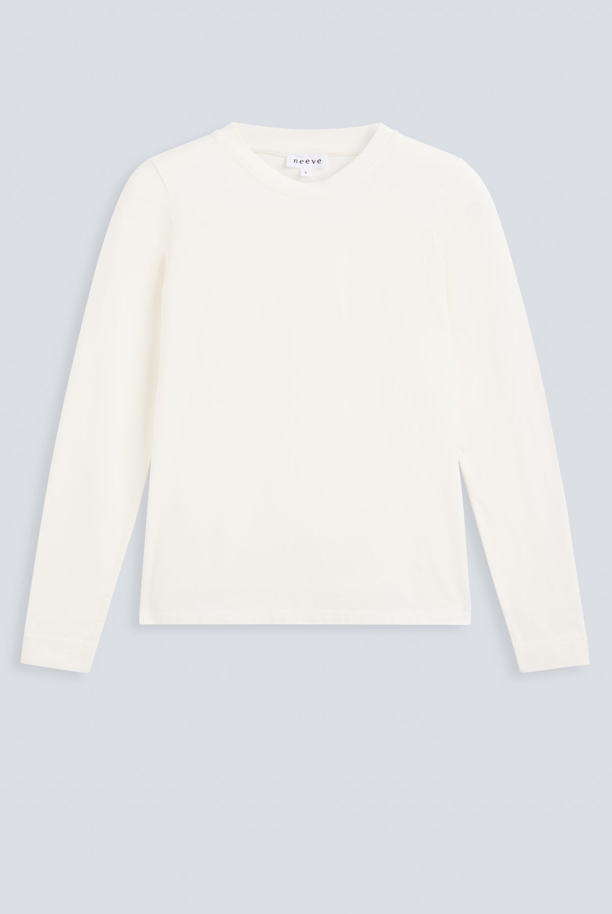 The Nora long sleeve in Off-White. Made from 95% organic cotton with 5% elastane. Front view.