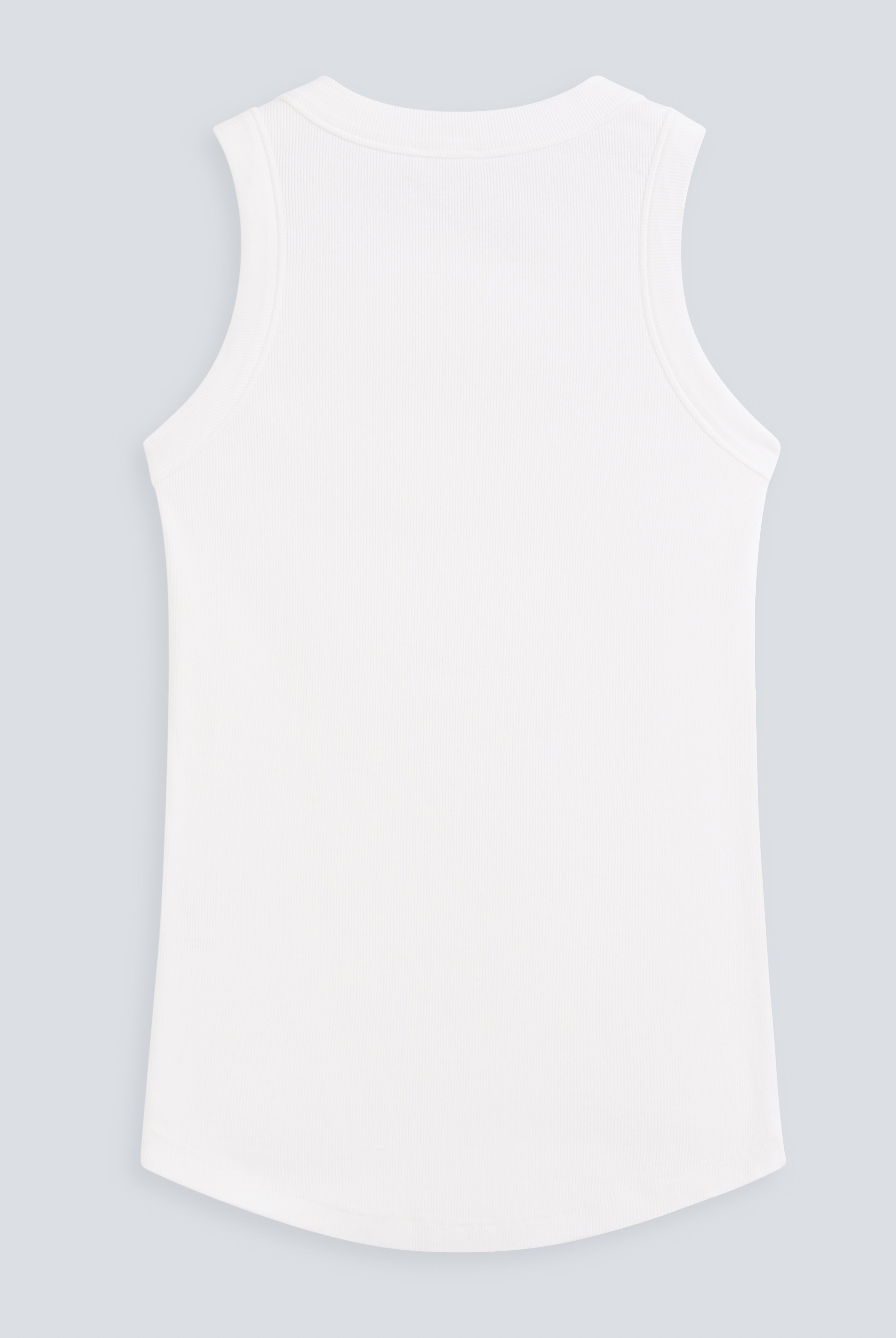 The Rania off white ribbed tank, back view, organic cotton GOTS certified