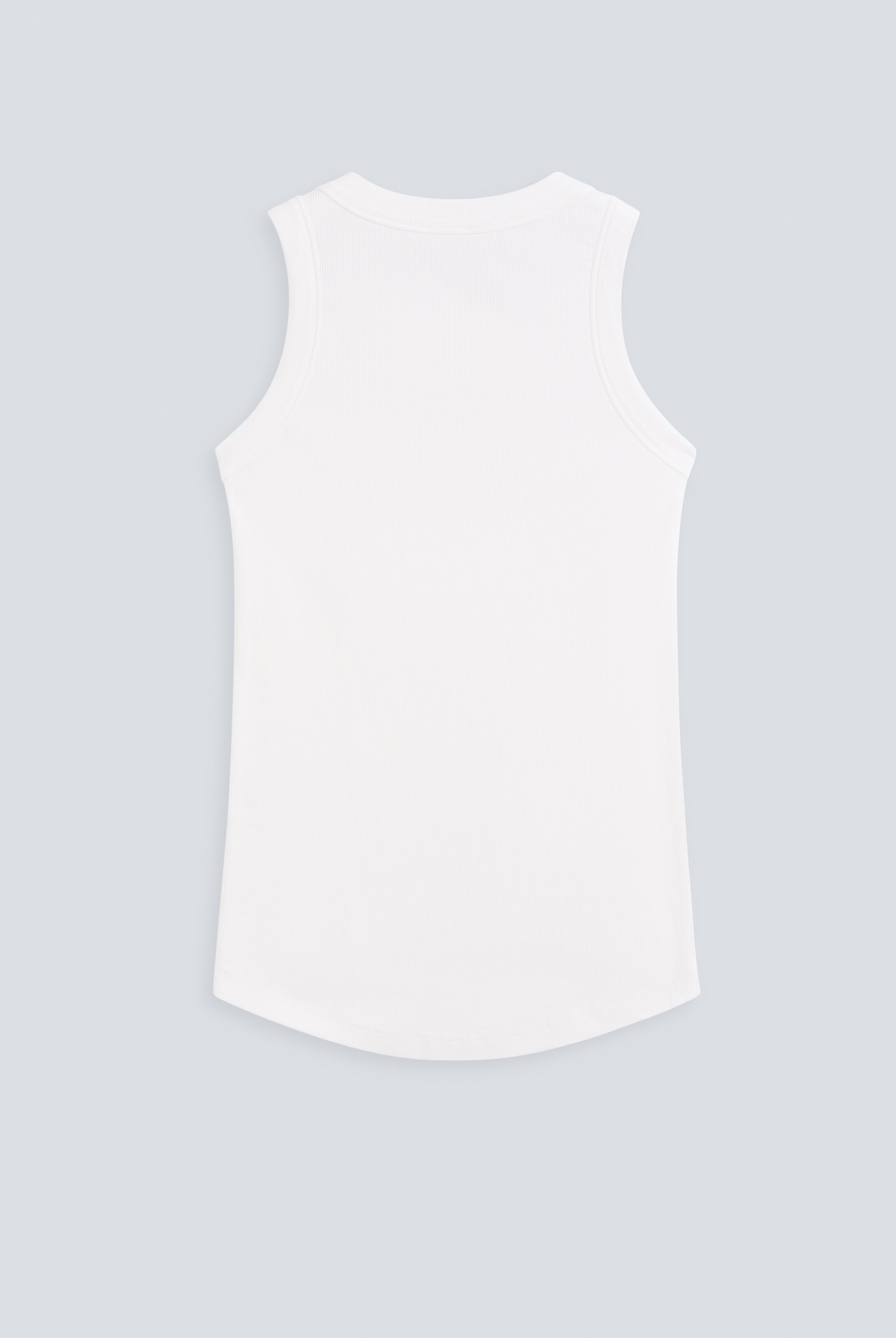 The Rania in Off-White. Back view. Ribbed tank made from 95% organic cotton with 5% elastane. GOTS, made in Portugal.