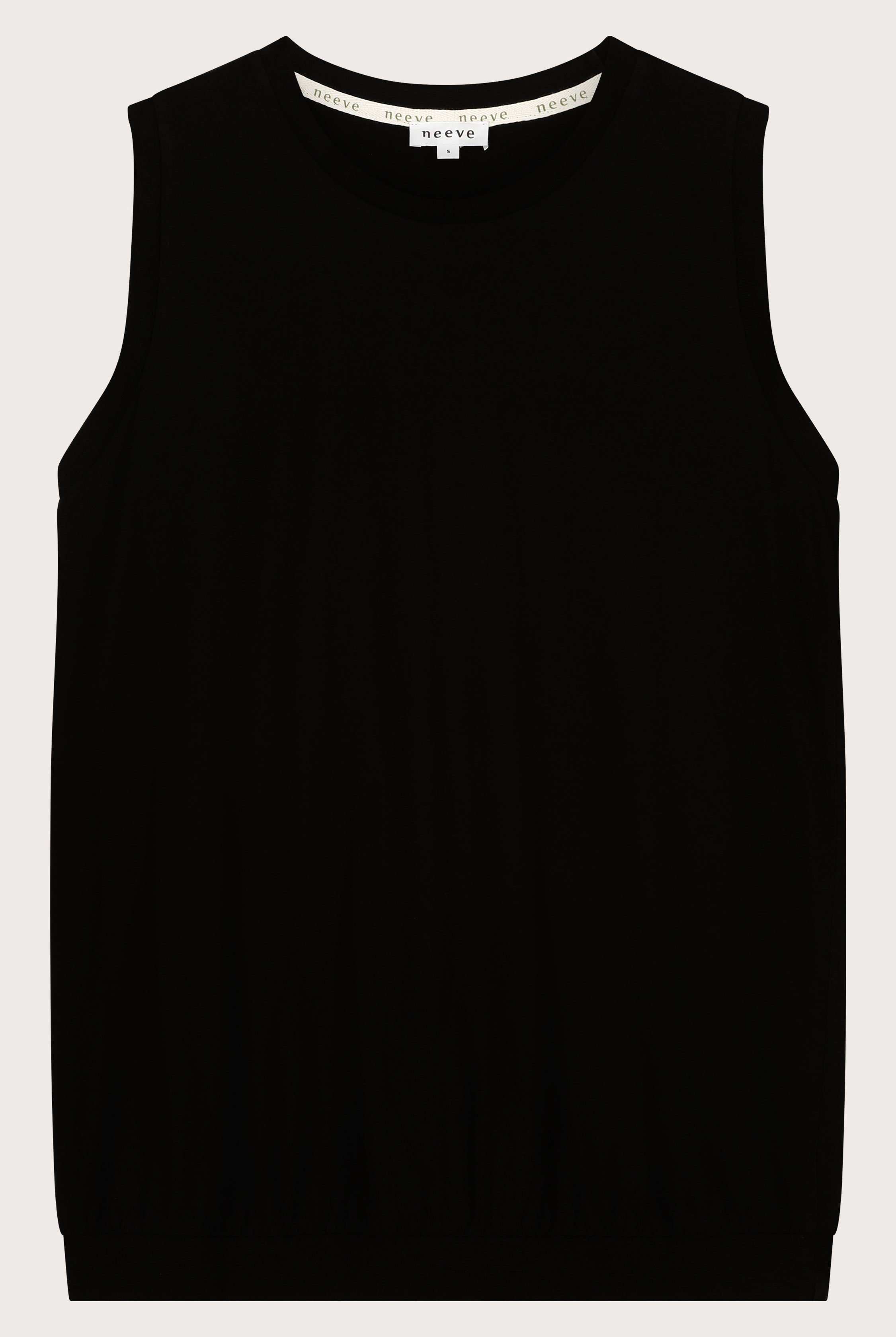 The Neva tank top in essential black - front view, sustainable wardrobe essential