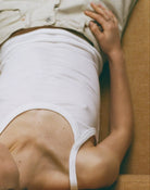 The Hailey in crispy white. Body-skimming fit shown on model