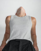 The Rania grey melange, ribbed tank, organic cotton, GOTS certified, shown on model 