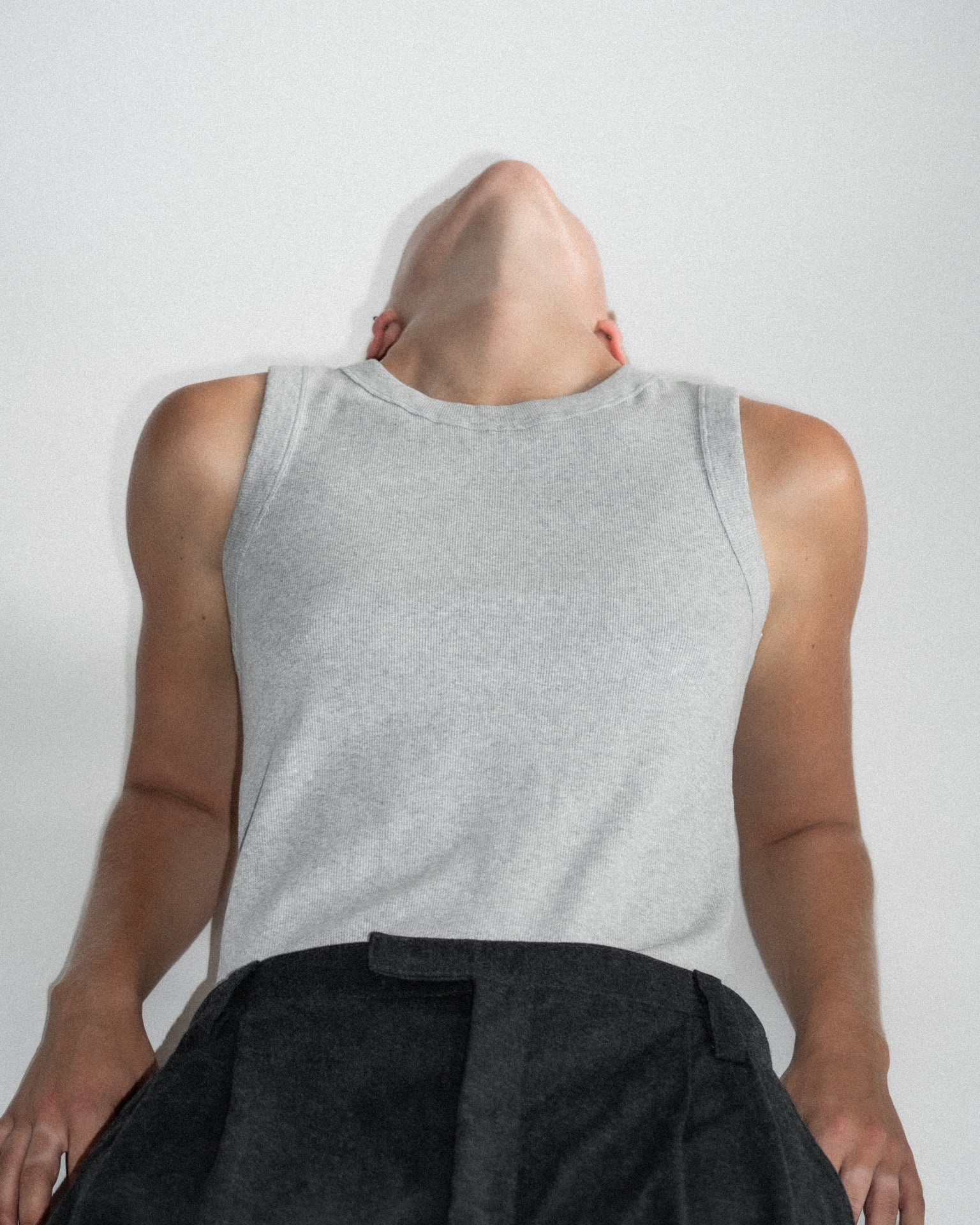 The Rania grey melange, ribbed tank, organic cotton, GOTS certified, shown on model 