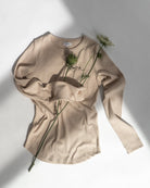 The Ella Beige Melange long sleeve top - front view 