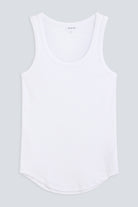 The Josie organic cotton tank top in crispy white, front view. GOTS-certified