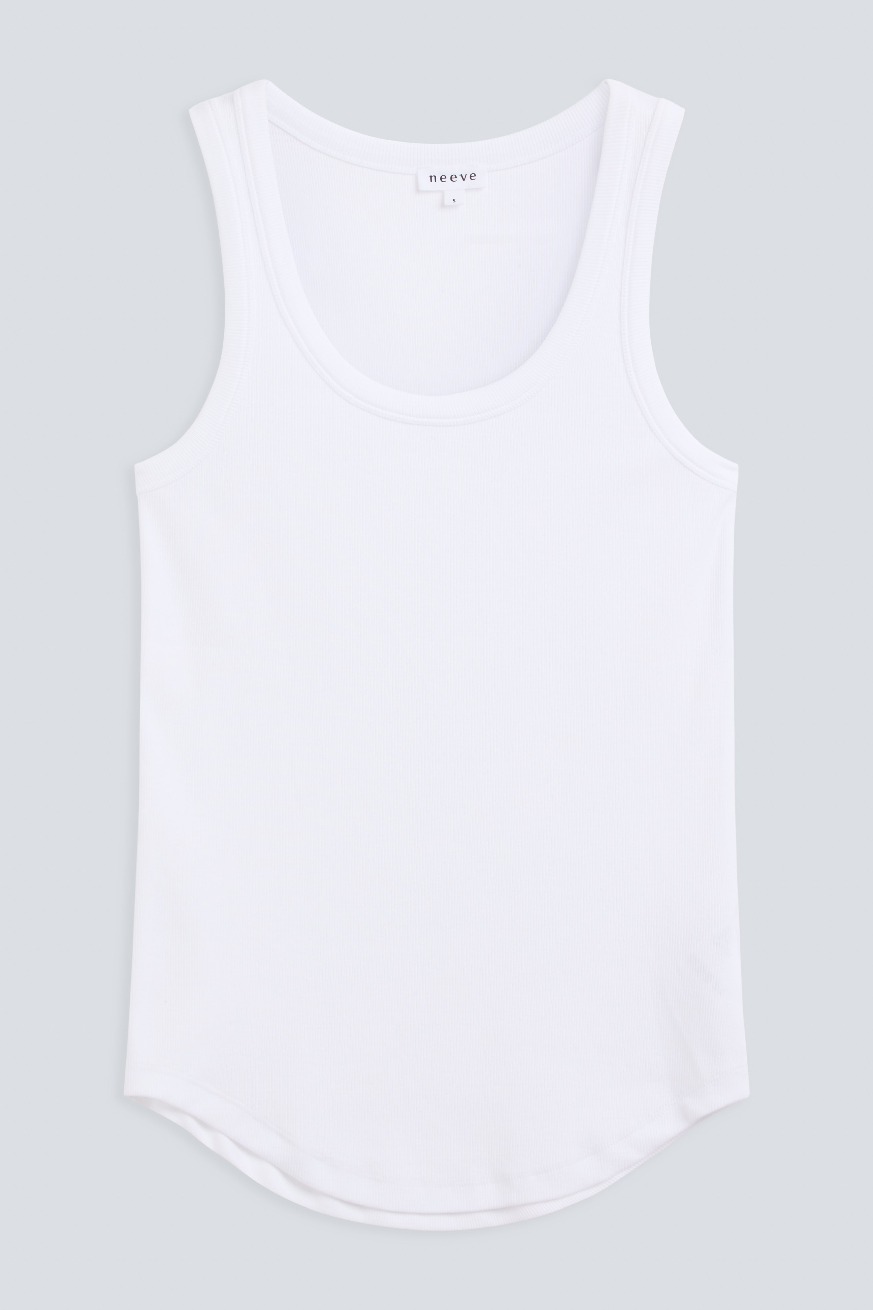 The Josie organic cotton tank top in crispy white, front view. GOTS-certified