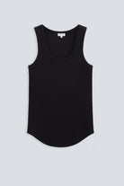 The Josie Tank Top in Essential Black. Made from 95% organic cotton with 5% elastane. Front view. GOTS