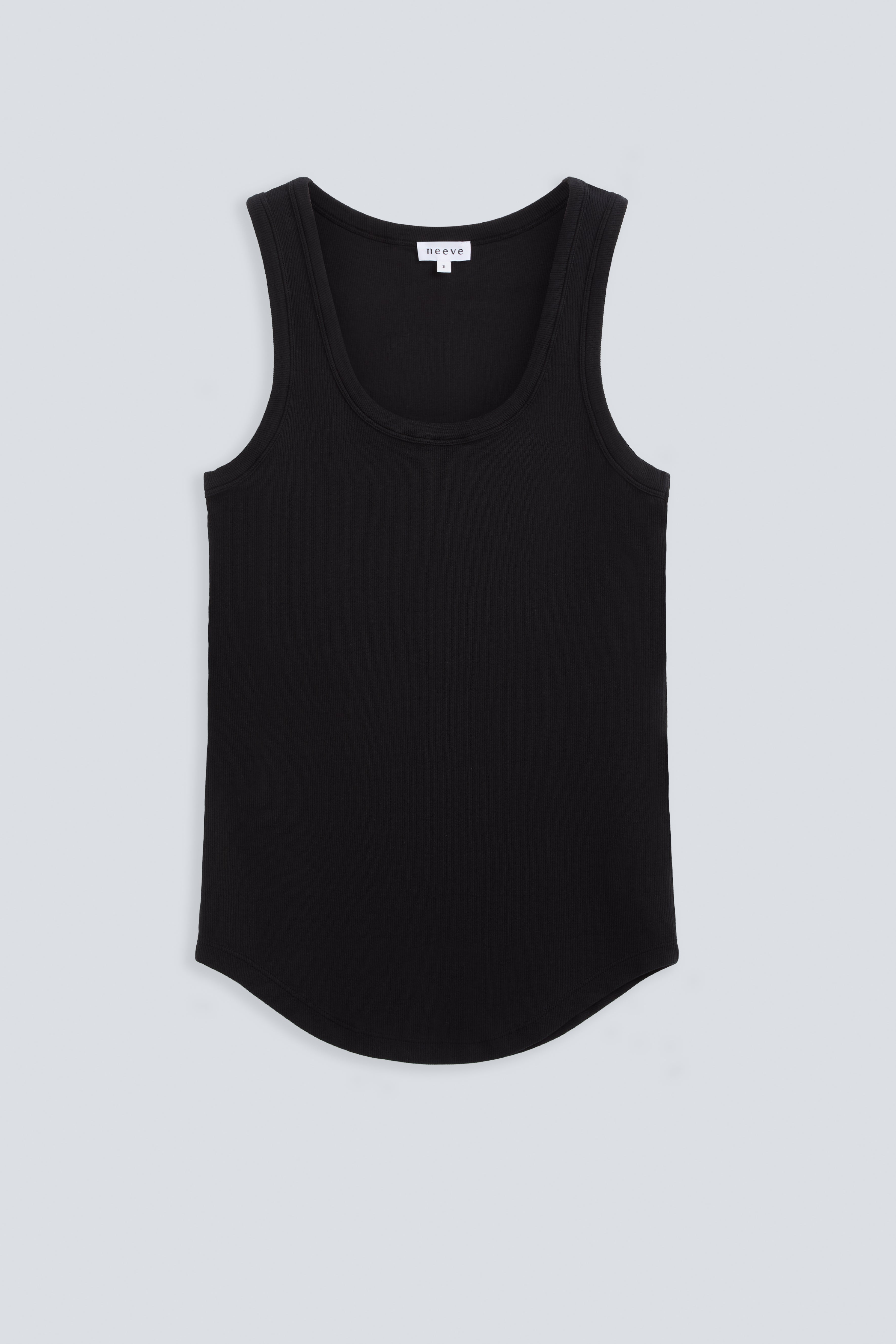 The Josie Tank Top in Essential Black. Made from 95% organic cotton with 5% elastane. Front view. GOTS