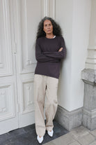 The Emily in Plum with the Alex in beige melange worn on model.
