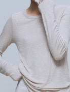 The Georgia modal top in beige melange on model - front view