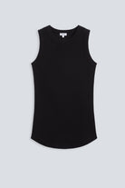 The Rania in Essential Black. Front view. Ribbed tank made from 95% organic cotton with 5% elastane. GOTS, made in Portugal.  