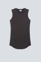 The Rania in Dark Grey Melange. Front view. Ribbed tank made from 95% organic cotton with 5% elastane. GOTS, made in Portugal.  