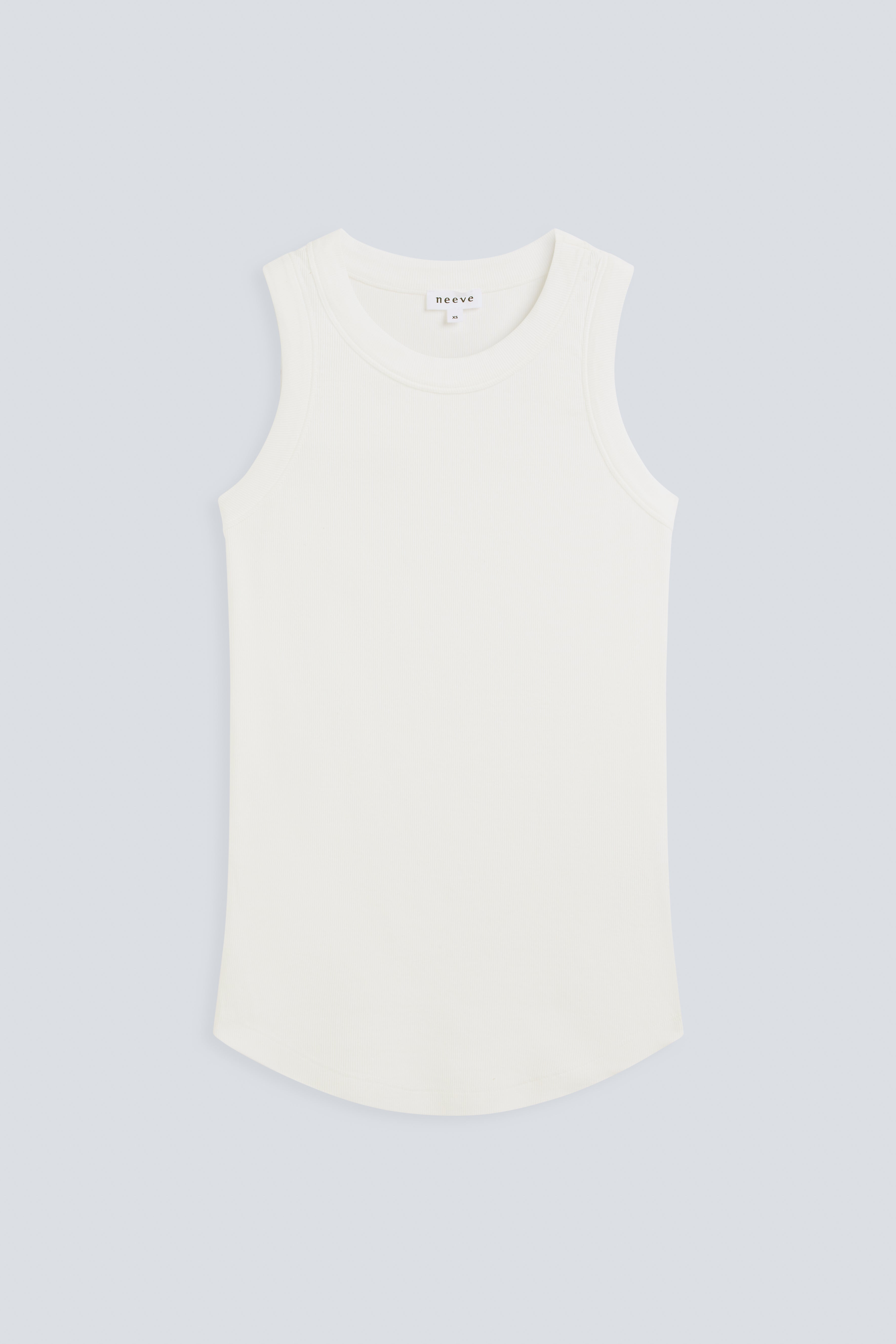The Rania Off-White. Ribbed tank made from 95% organic cotton & 5% elastane. Front view.