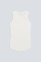 The Rania in Off-White. Ribbed tank made from 95% organic cotton with 5% elastane. Front view.