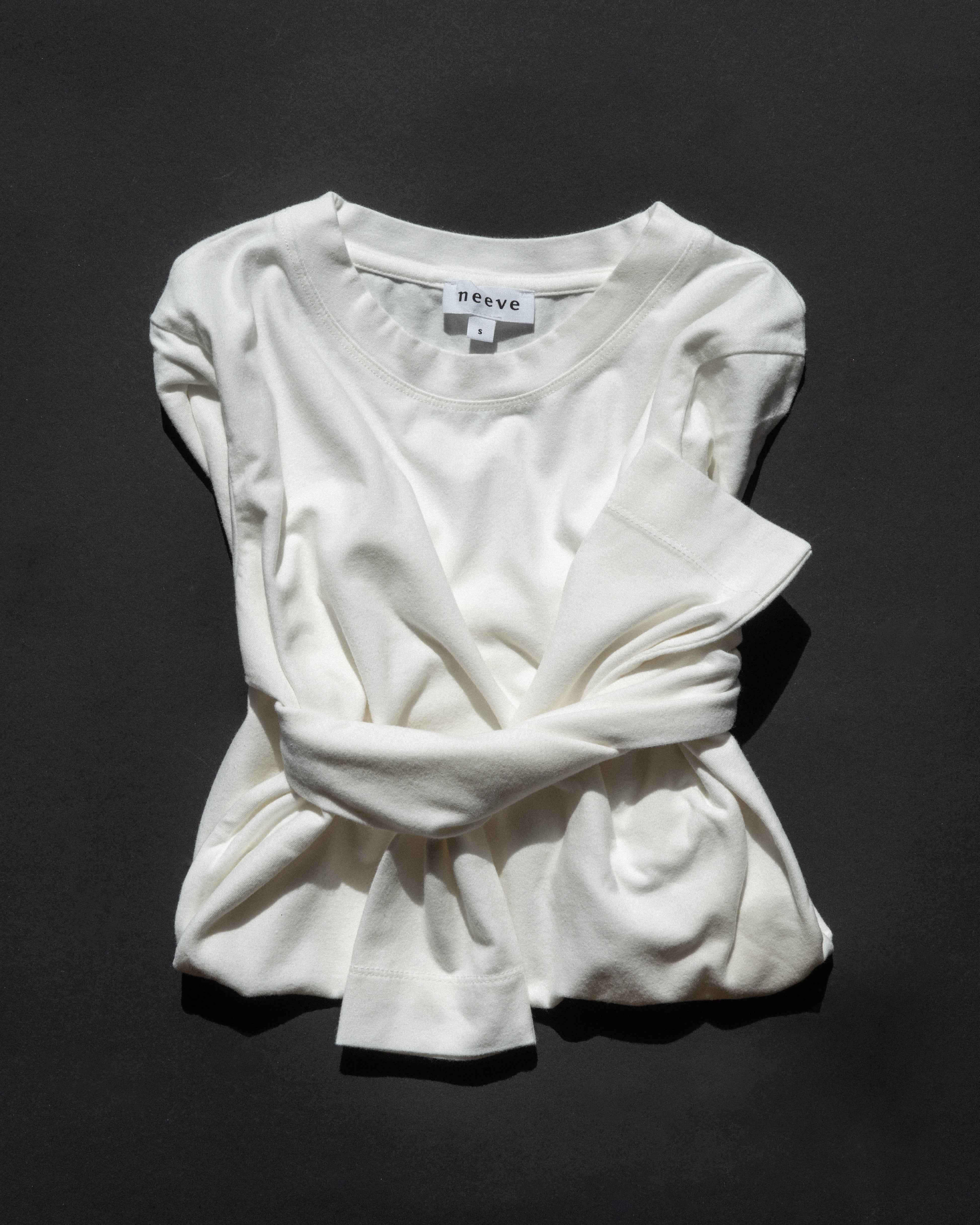 The Nora off-white long sleeve front view, body-skimming fit