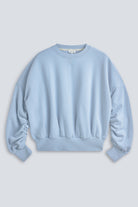 The Blake cropped sweatshirt blue fog front view, 100% organic cotton fleece made in Portugal