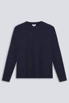 The Nora fitted long sleeve in navy detail view, 95% organic cotton 5% elastane made in Portugal