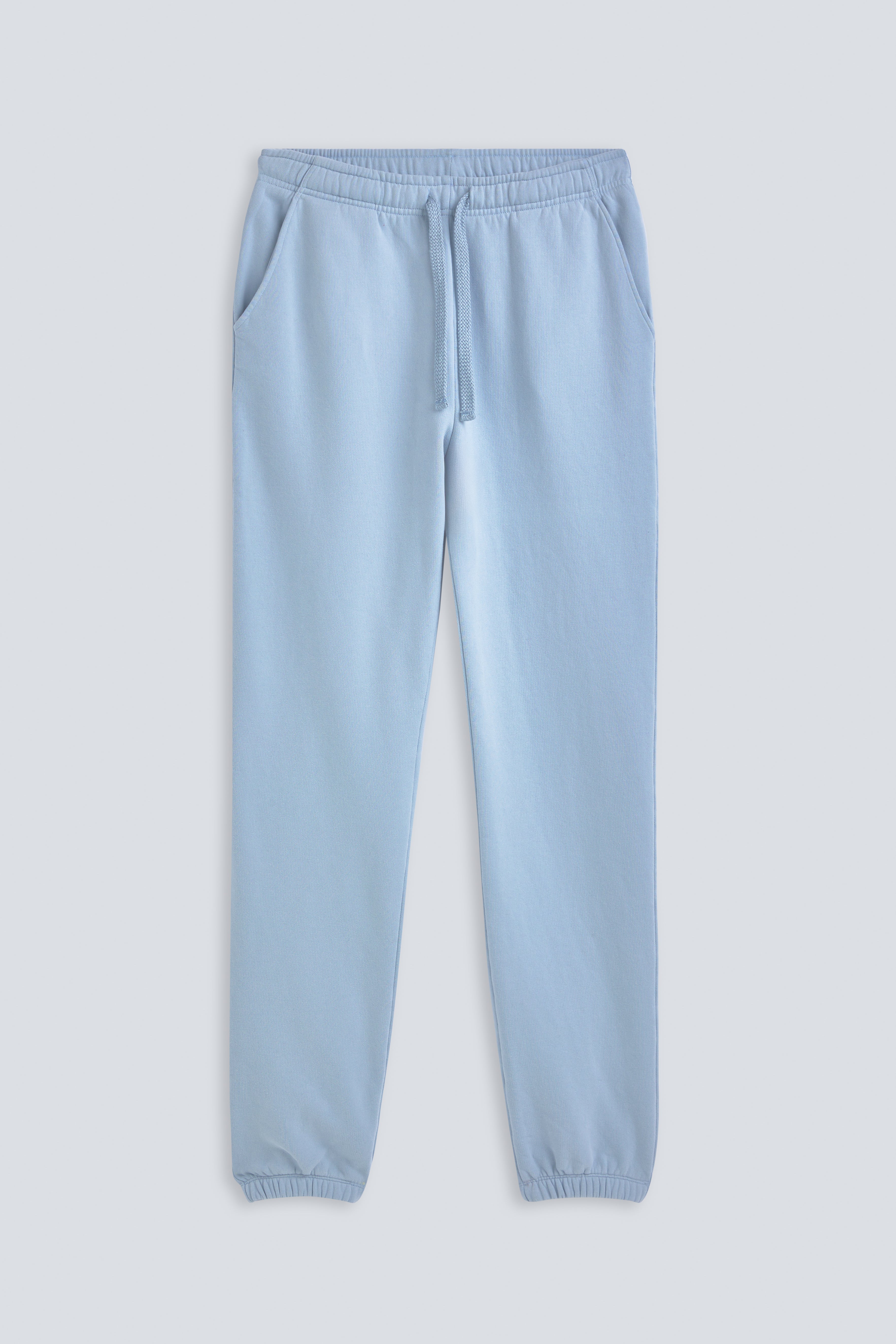 The Abby in Blue Fog, front view. 100% organic cotton fleece. Made in Portugal. 