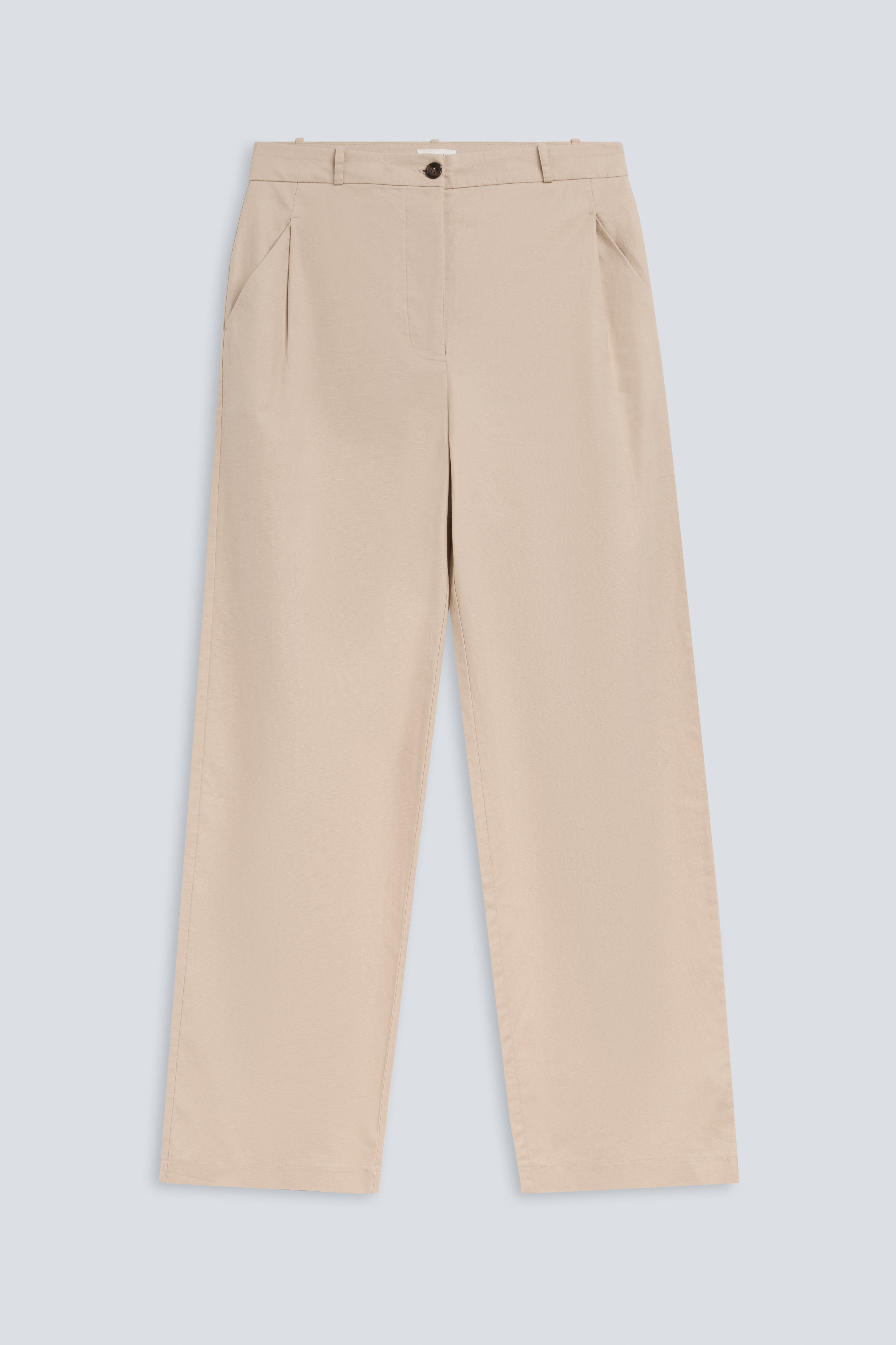The Alex in Beige. 50% linen with 48% cotton with 2% elastane. Front