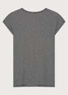 The Carmen fitted baby tee in black and off-white stripes, back view, made in Portugal