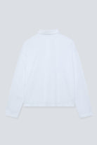 The Charlie in Crispy White. Polo long sleeve, 180 grams. 100% organic cotton. GOTS. Back view. 