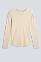 The Ella in Beige Melange. Crew-neck long sleeve. 95% organic cotton with 5% elastane. Front view. GOTS