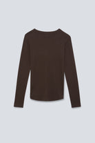 The Ella in Chocolate Melange. Crew-neck long sleeve. 95% organic cotton with 5% elastane. Back view. GOTS