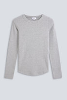 The Ella in Grey Melang. Crew-neck long sleeve. 95% organic cotton with 5% elastane. Front view. GOTS
