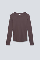 The Ella in Plum. Crew-neck long sleeve. 95% organic cotton with 5% elastane. Front view. GOTS