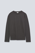 The Emily in Pitch Black. Organic cotton long sleeve, 140 grams. GOTS. Front view. 