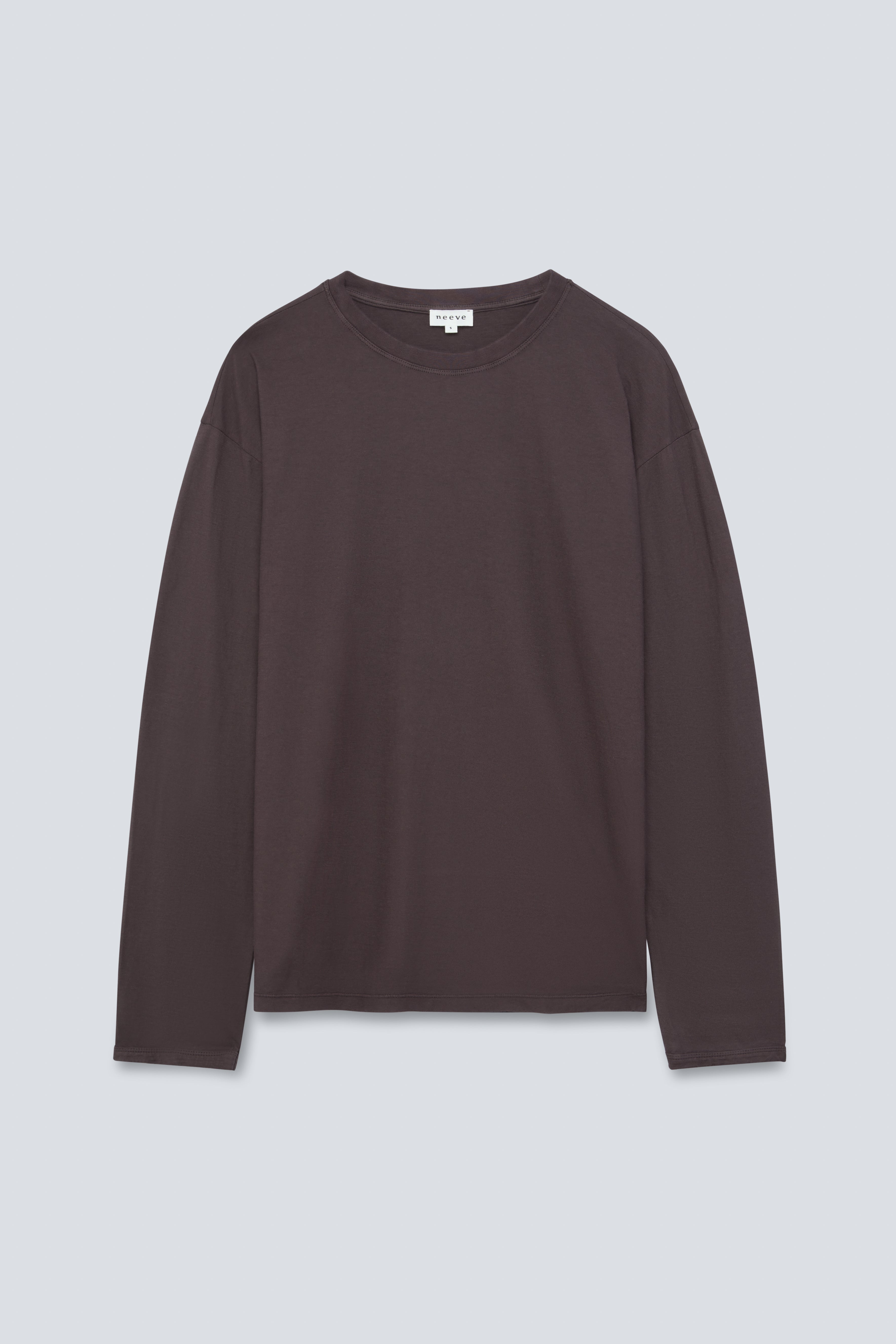 The Emily in Plum. Organic cotton long sleeve, 140 grams. GOTS. Front view. 