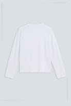 The Emily in Crispy White. Organic cotton long sleeve, 140 grams. GOTS. Back view. 