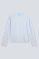 Front view The Emily longsleeve in Ice Blue. 140 grams organic cotton. GOTS certified. 