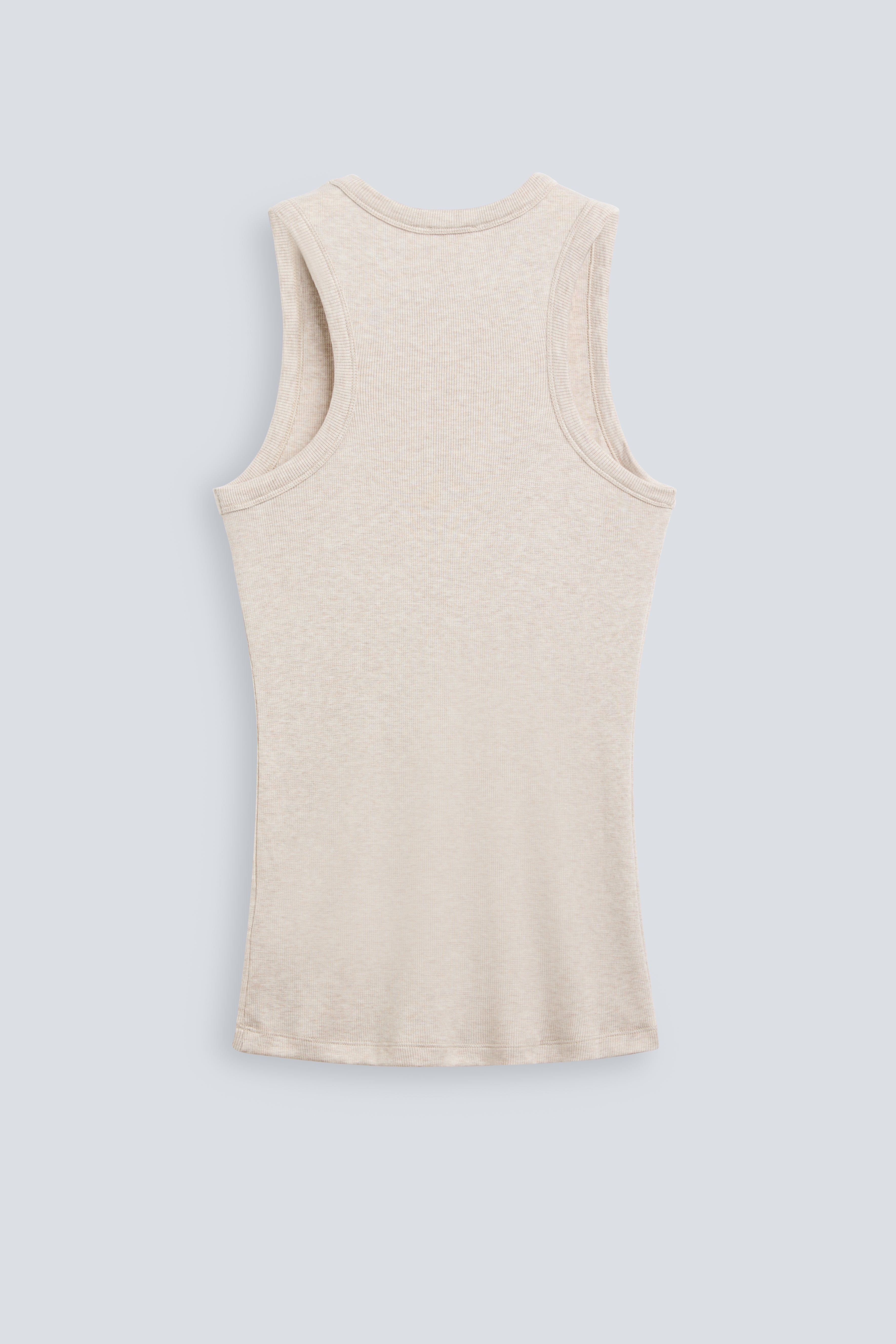 The Erin in Beige Melange. 98% modal lenzing with 2% elastane. Back view. 