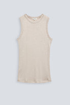 The Erin in Beige Melange. 98% modal lenzing with 2% elastane. Front view. 