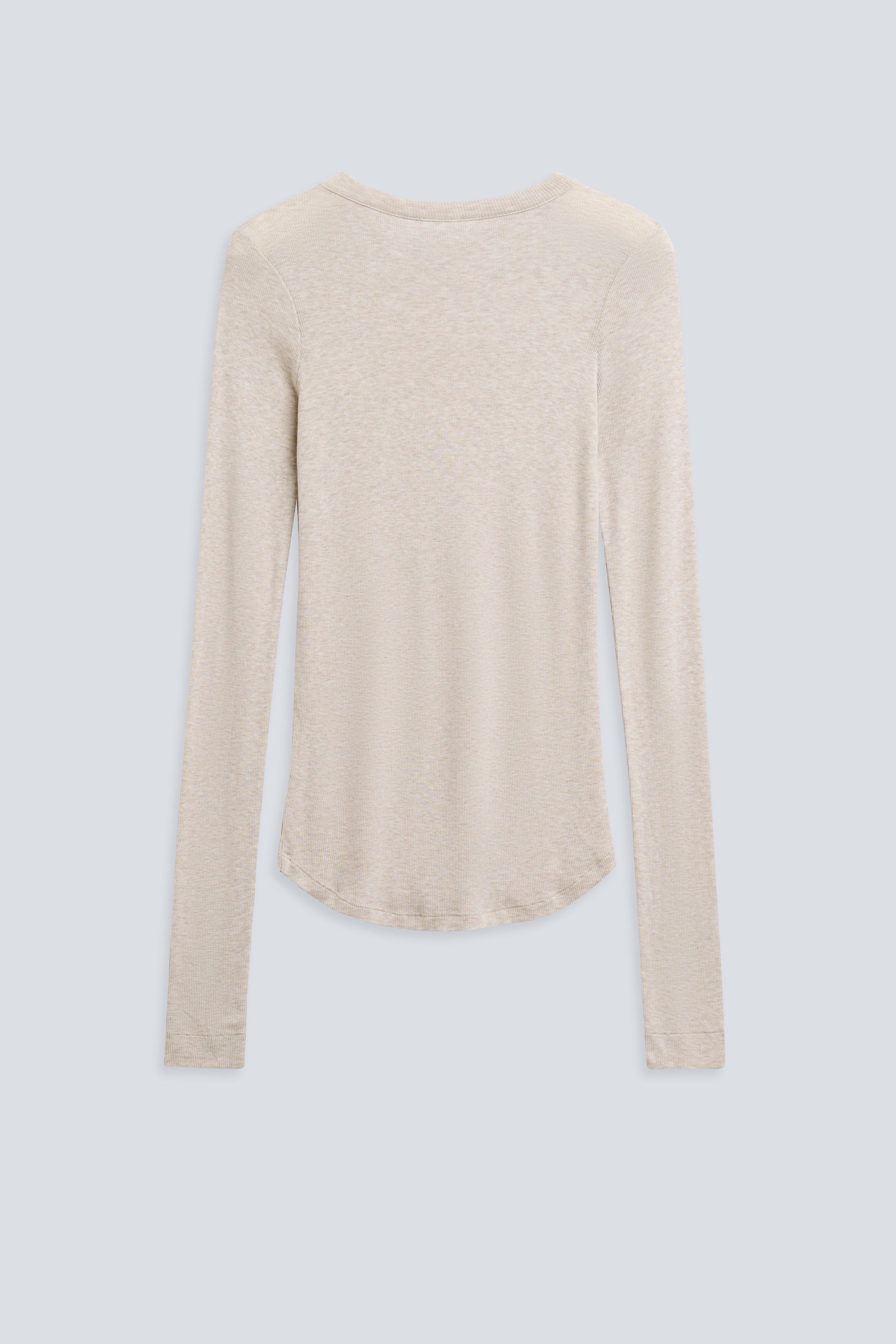 The Georgia in Beige Melange. Long sleeve. 98% modal with 2% elastane. Back view.