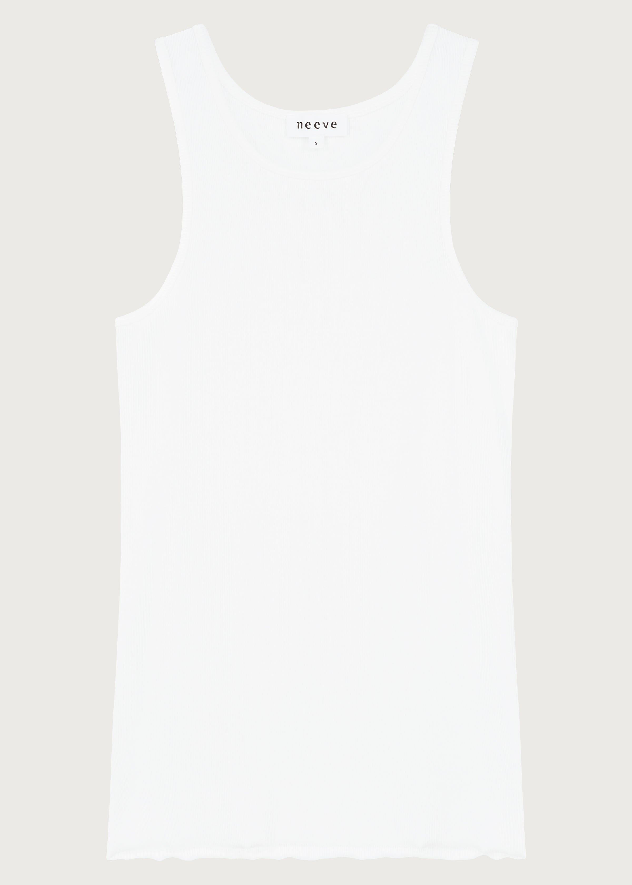 The Kate off-white tank front view, 95% organic cotton 5% elastane