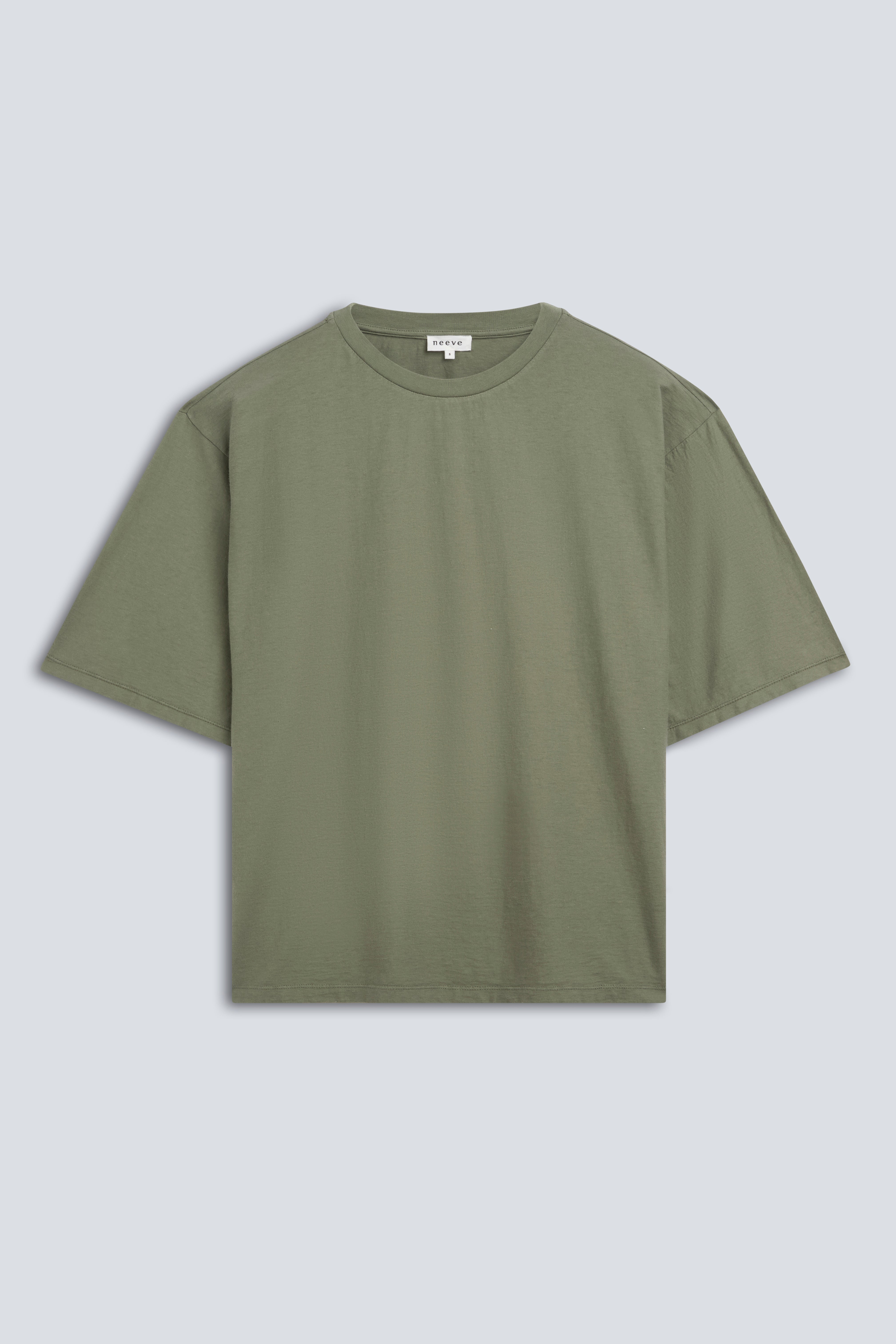 The Lara in Olive. Front view. 140 grams organic cotton. GOTS certified. 