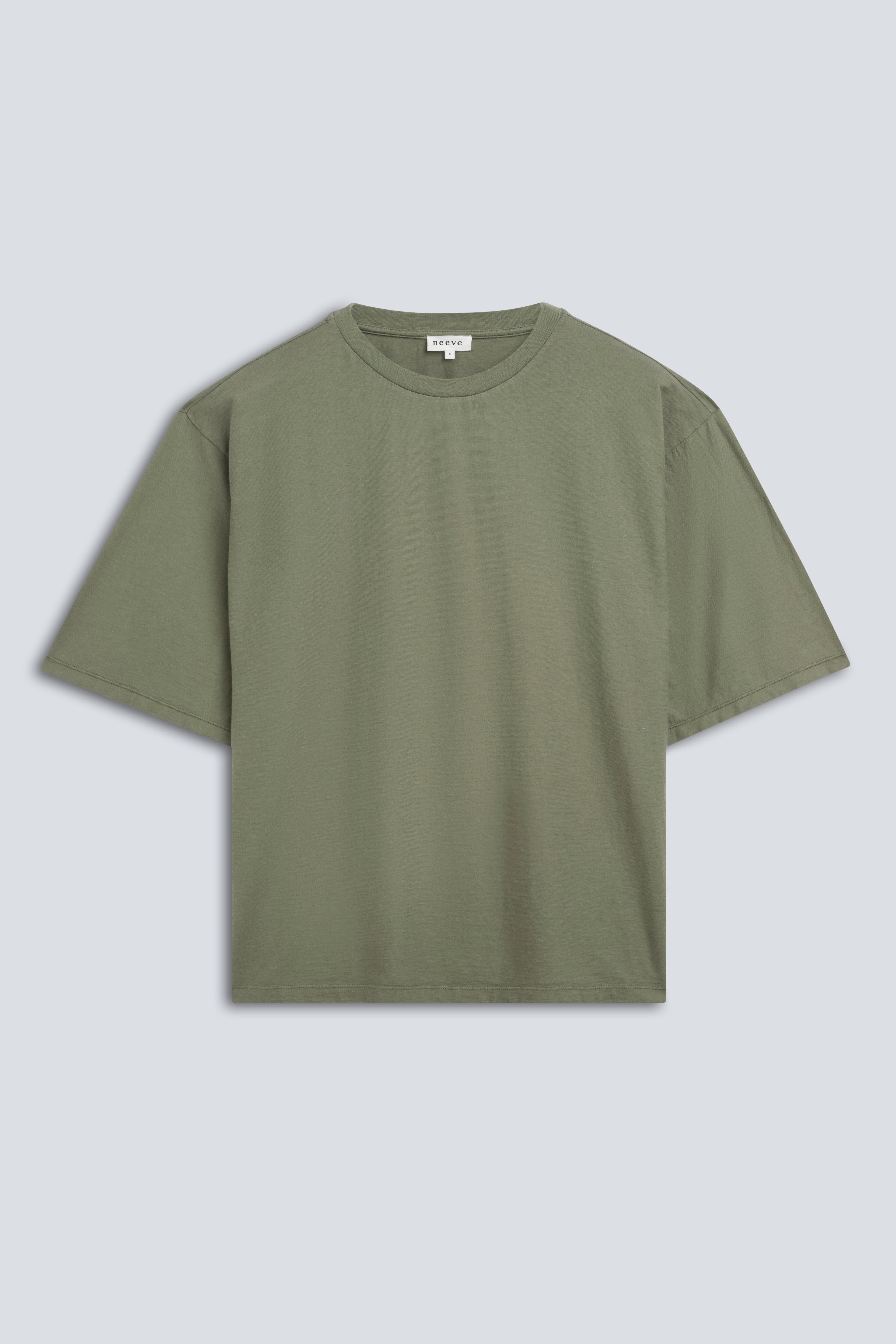The Lara in Olive. Front view. 140 grams organic cotton. GOTS certified. 