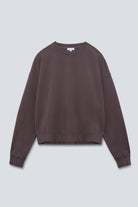The May in Plum. Crew-neck sweater with a boxy shape. 100% organic cotton babyfleece. GOTS. Front view. 