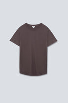 The Michelle in Plum. Crew-neck T-shirt, 100% organic cotton, 140 grams. Front view.