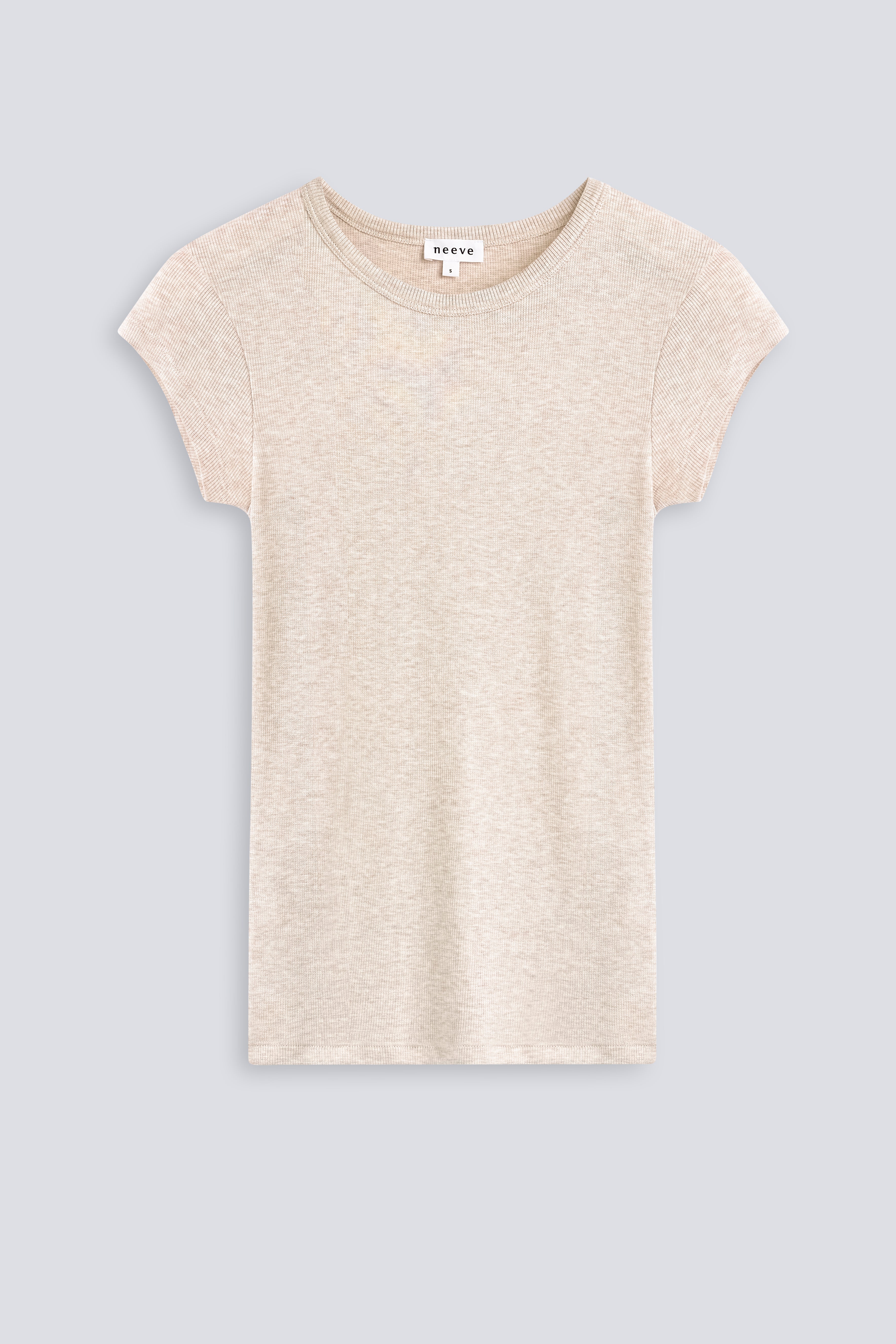 The Mika in Beige Melange. Babytee, 98% modal with 2% elastane. Front view. 
