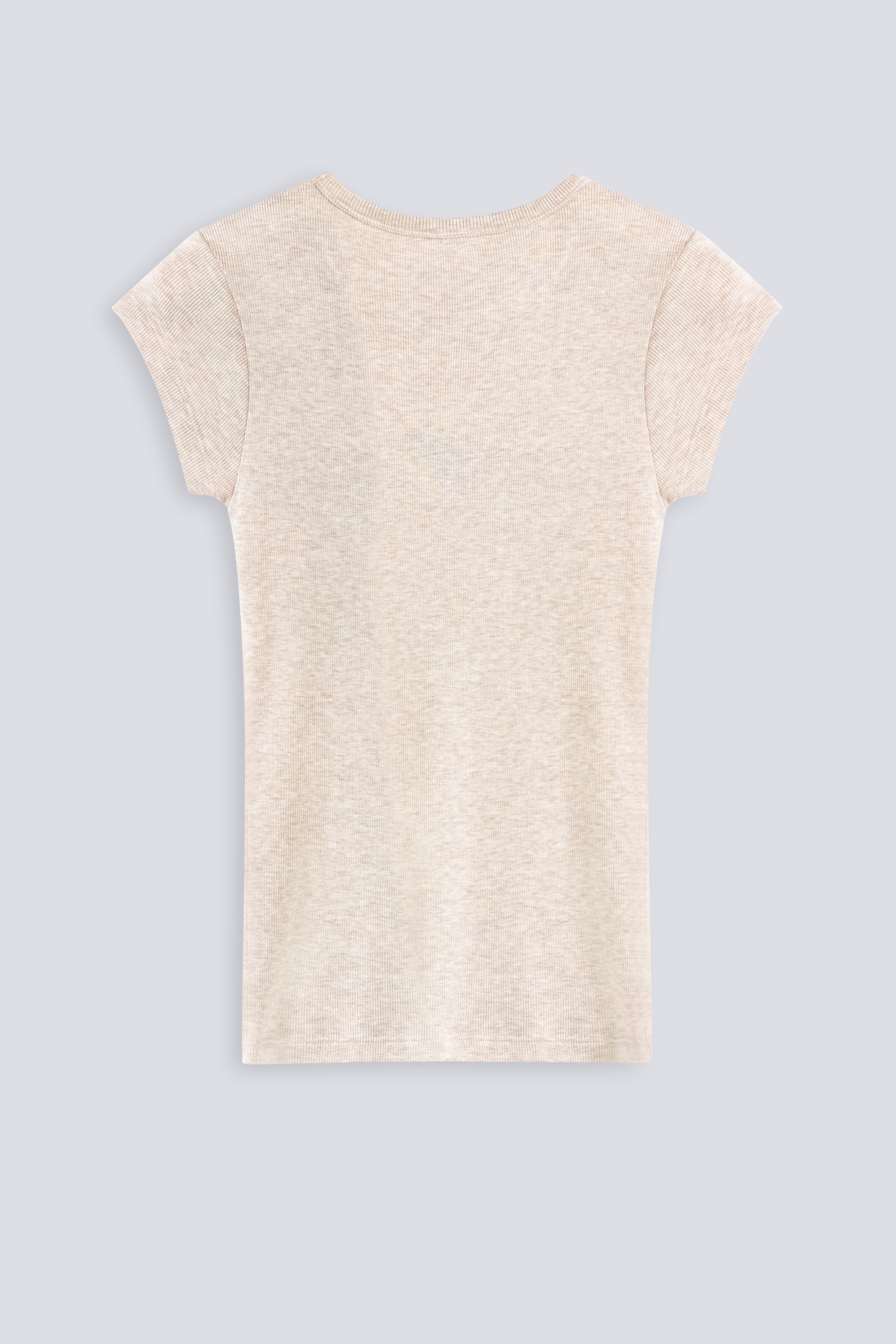 The Mika in Beige Melange. Babytee, 98% modal with 2% elastane. Back view. 