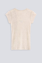 The Mika in Beige Melange. Babytee, 98% modal with 2% elastane. Back view. 