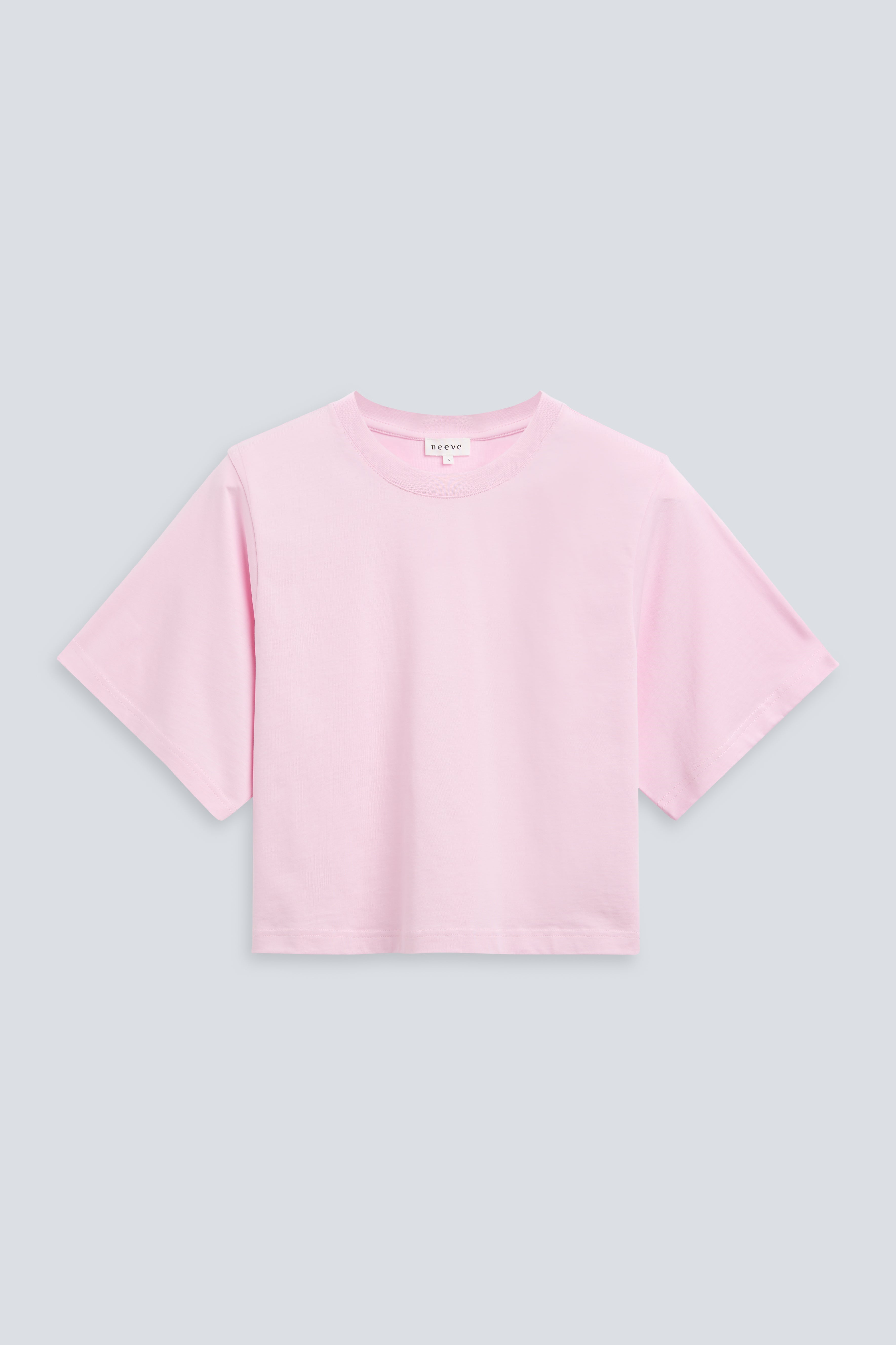 The Noa in Rose Pink. 180 grams 100% organic cotton. GOTS certified. Front view. 
