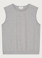 The Noémi grey melange tank front view, 180g organic cotton made in Portugal