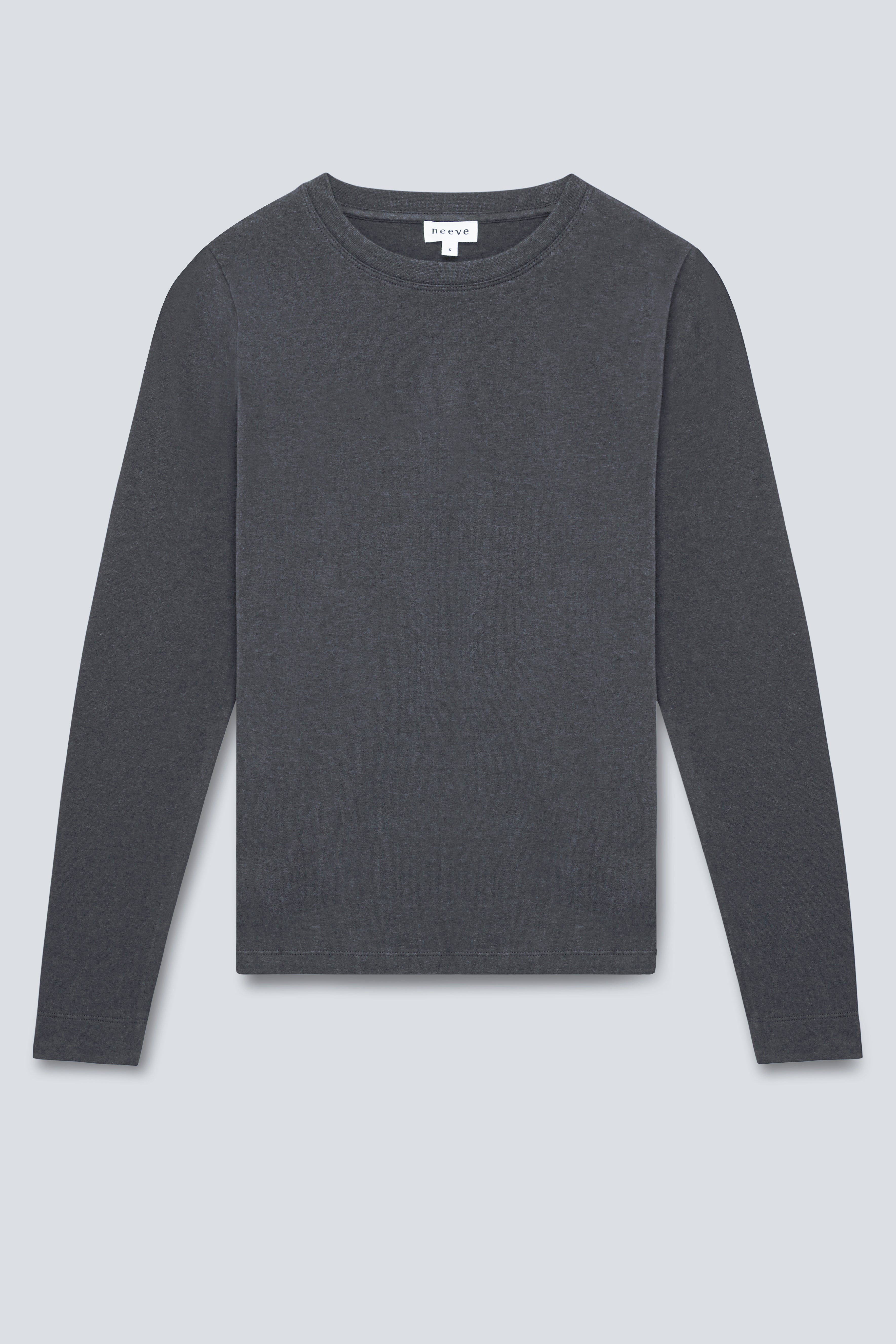 The Nora long sleeve in Anthracite. Made from 95% organic cotton with 5% elastane. Front view. GOTS