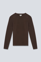 The Nora long sleeve in Chocolate Melange. Made from 95% organic cotton with 5% elastane. Front view. GOTS