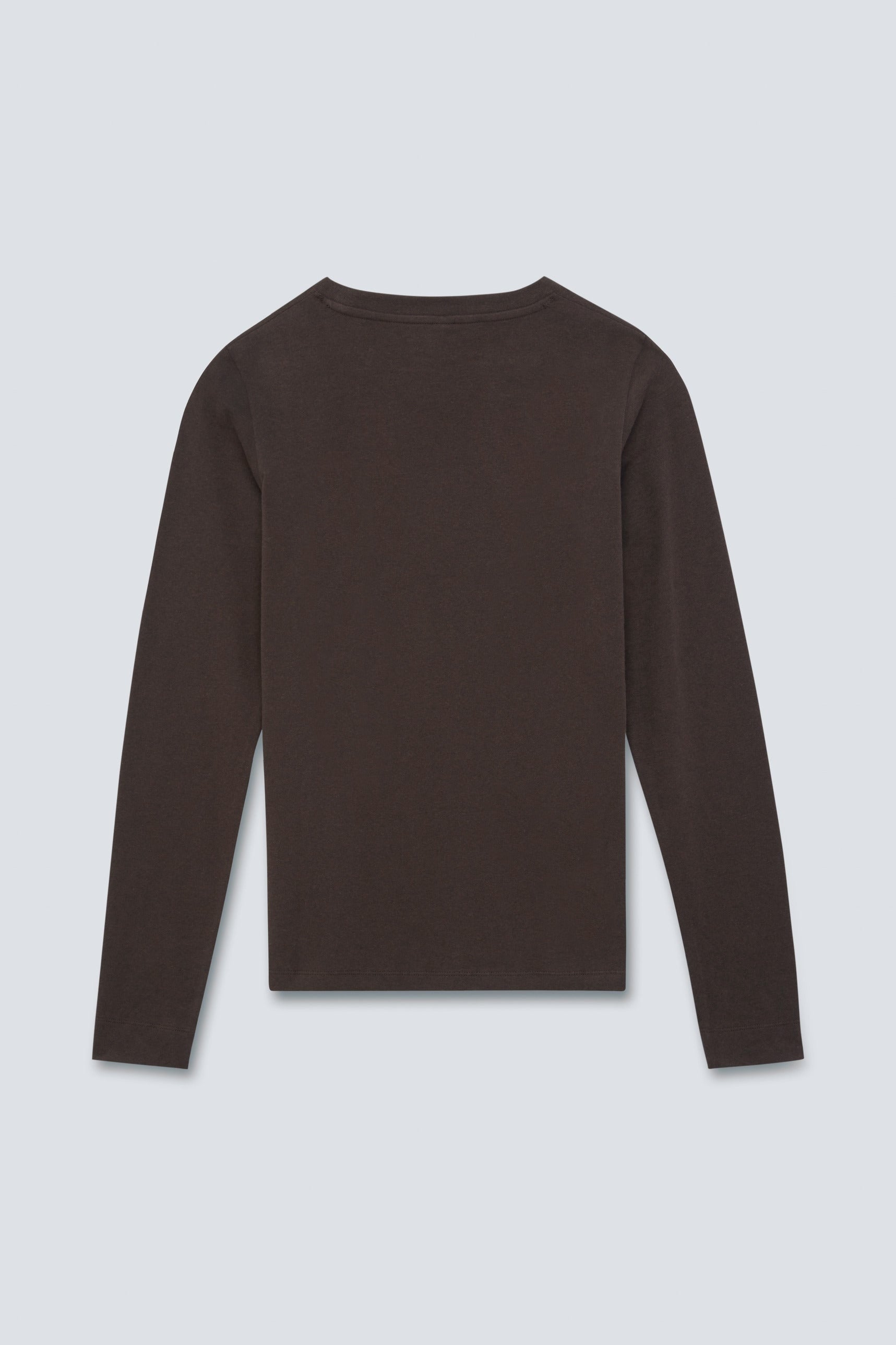 The Nora long sleeve in Chocolate Melange. Made from 95% organic cotton with 5% elastane. Back view.